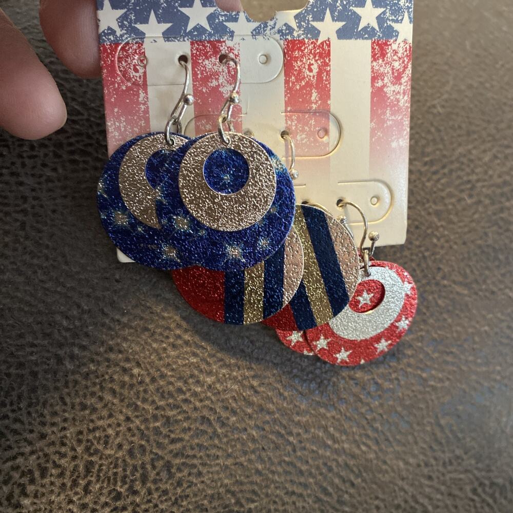 3 pars set 4th of July USA American Flag Patriotic Dangle Post Earrings